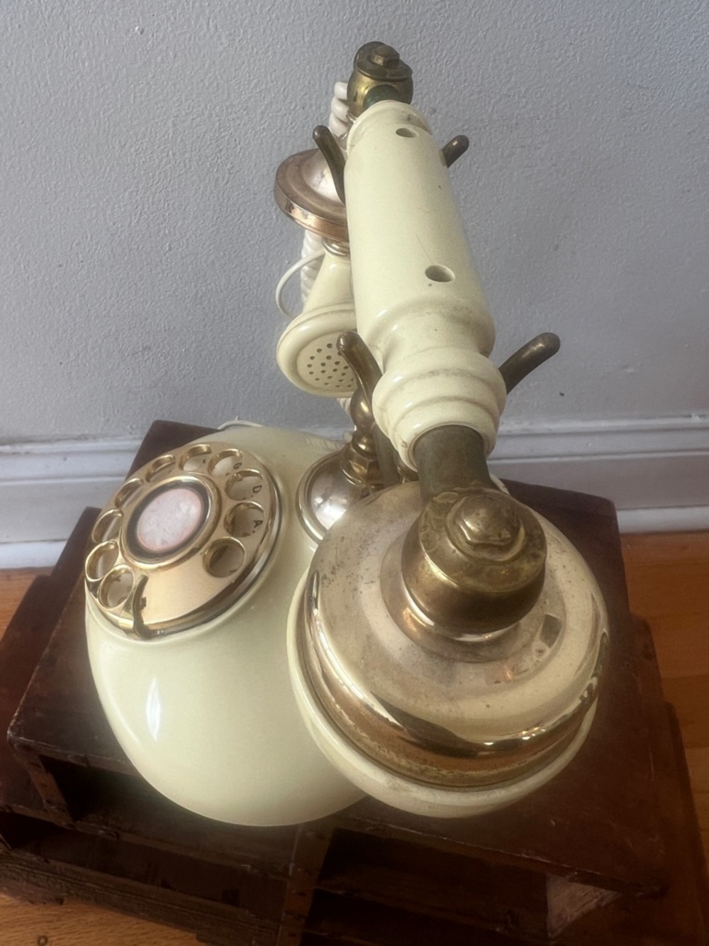 Vintage Cream and Brass Rotary Telephone - Picture 3 of 7